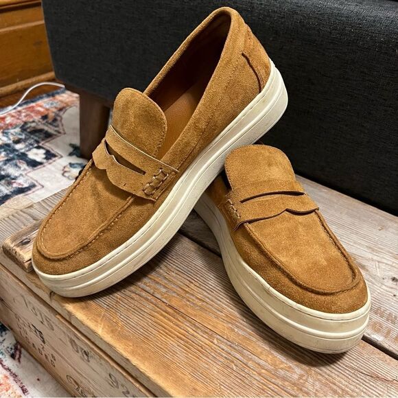 Chic J/Slides Cognac Tan Suede Menswear Inspired Platform Loafer Sneakers - Picture 6 of 12